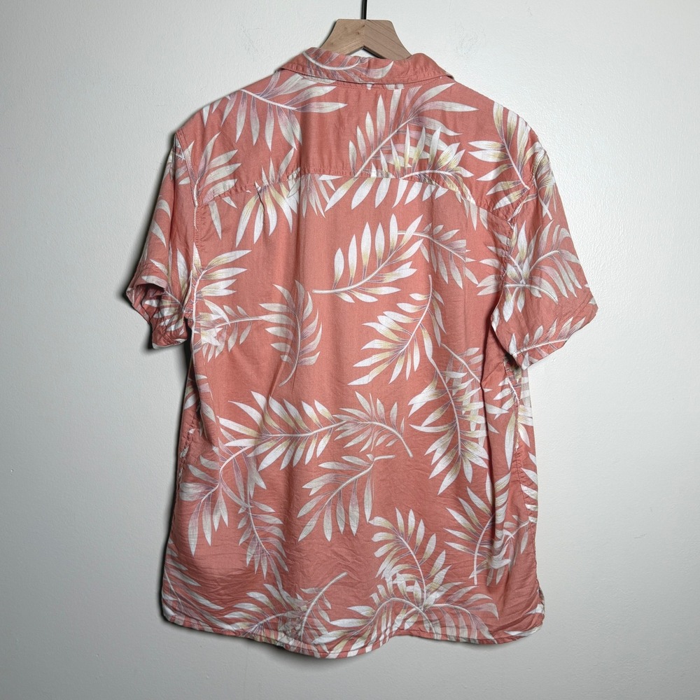 American Eagle Mens L Coral Tropical Palm Leaf Cotton Linen Short Sleeve Shirt - Picture 4 of 8